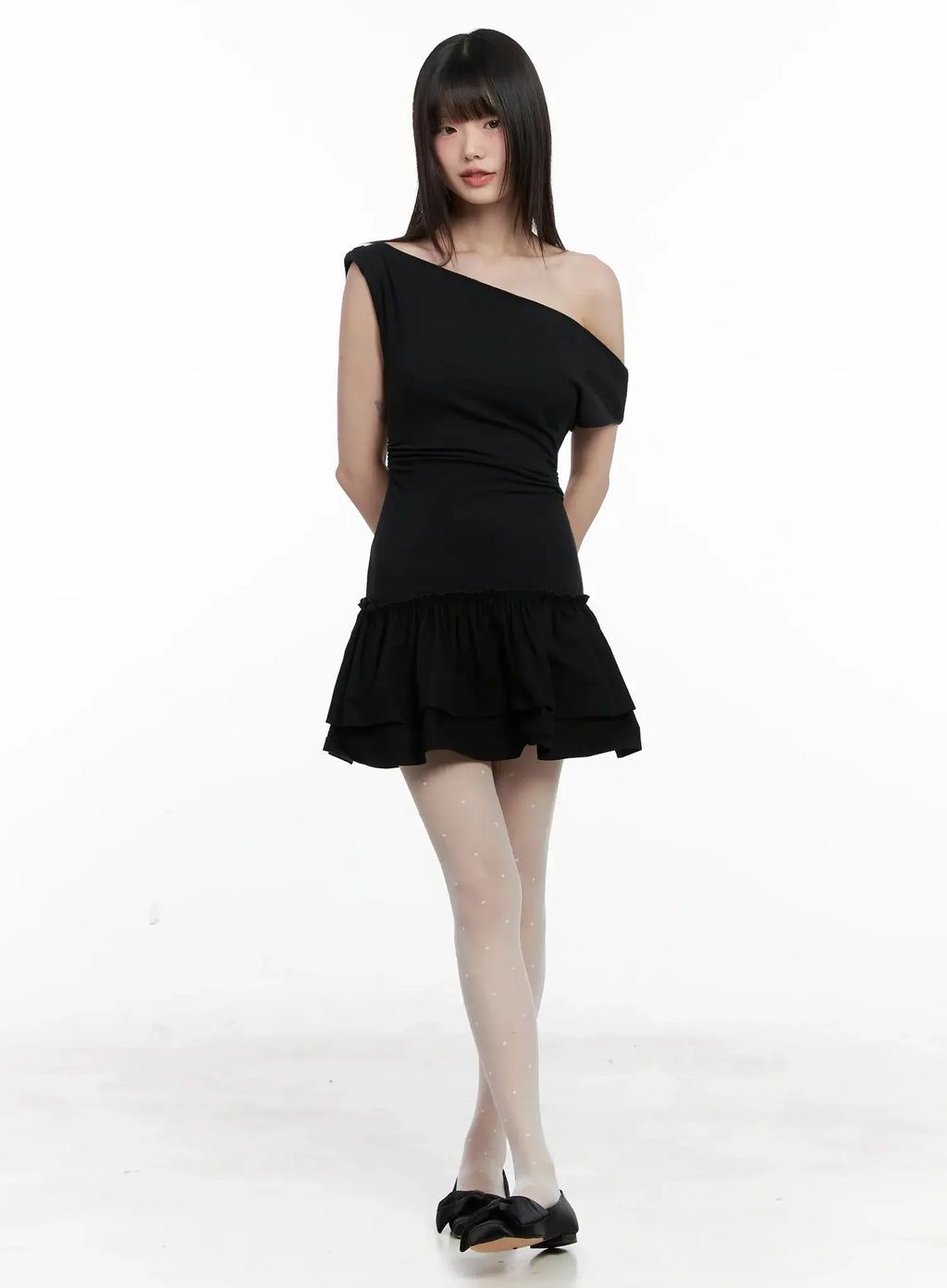Asymmetrical Ruffle Off-Shoulder Dress IL531