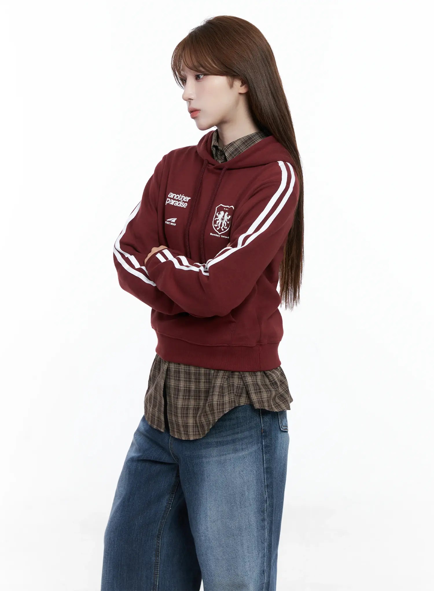 Striped Sleeve Crop Hoodie CS501