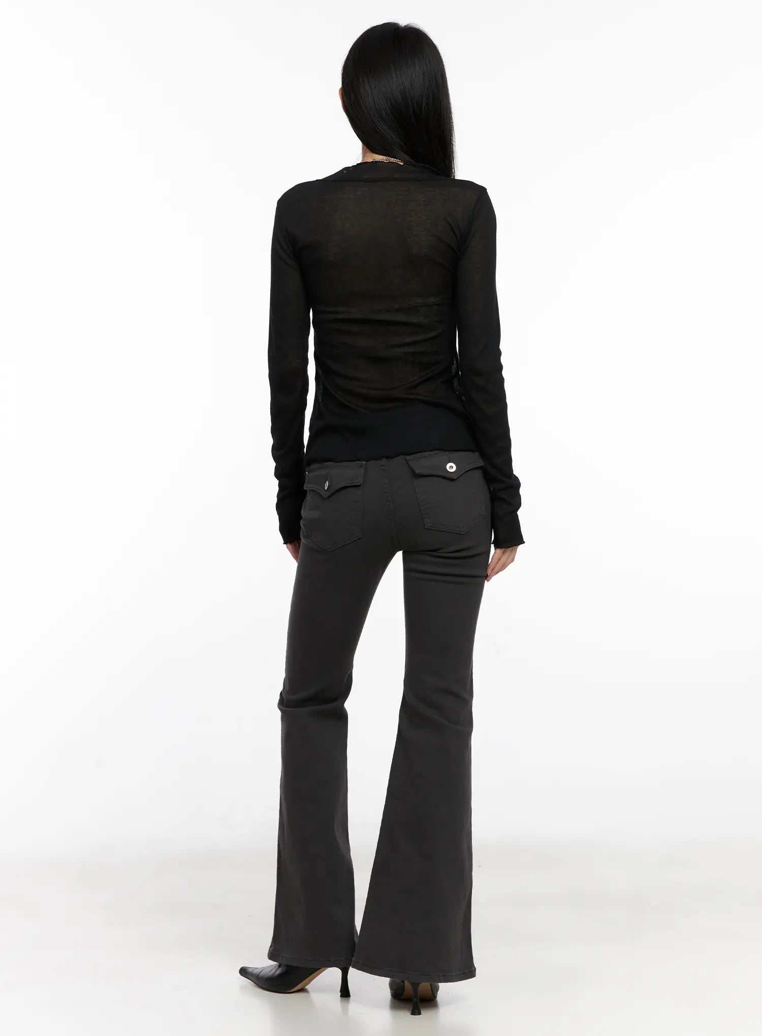 Sheer Ruffle Long Sleeve Cardigan CG522