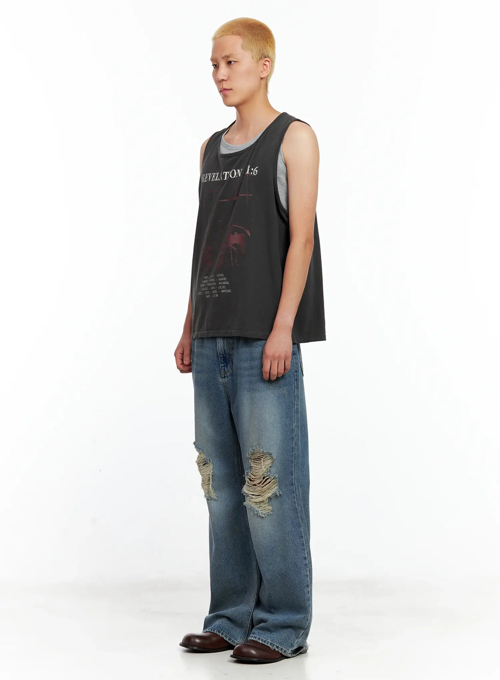 Men's Distressed Wide-Leg Denim Pants IL511