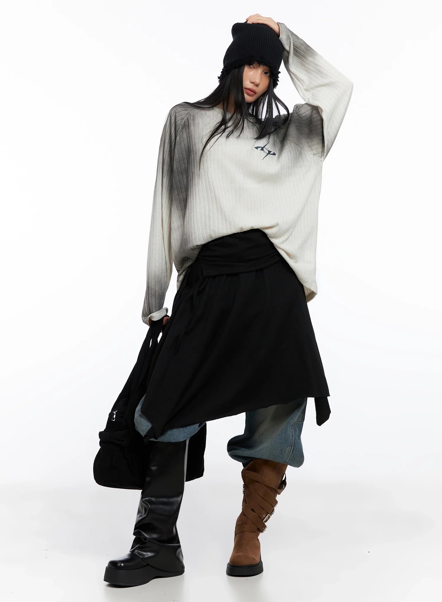 Layered Shirring Asymmetrical Skirt CO517