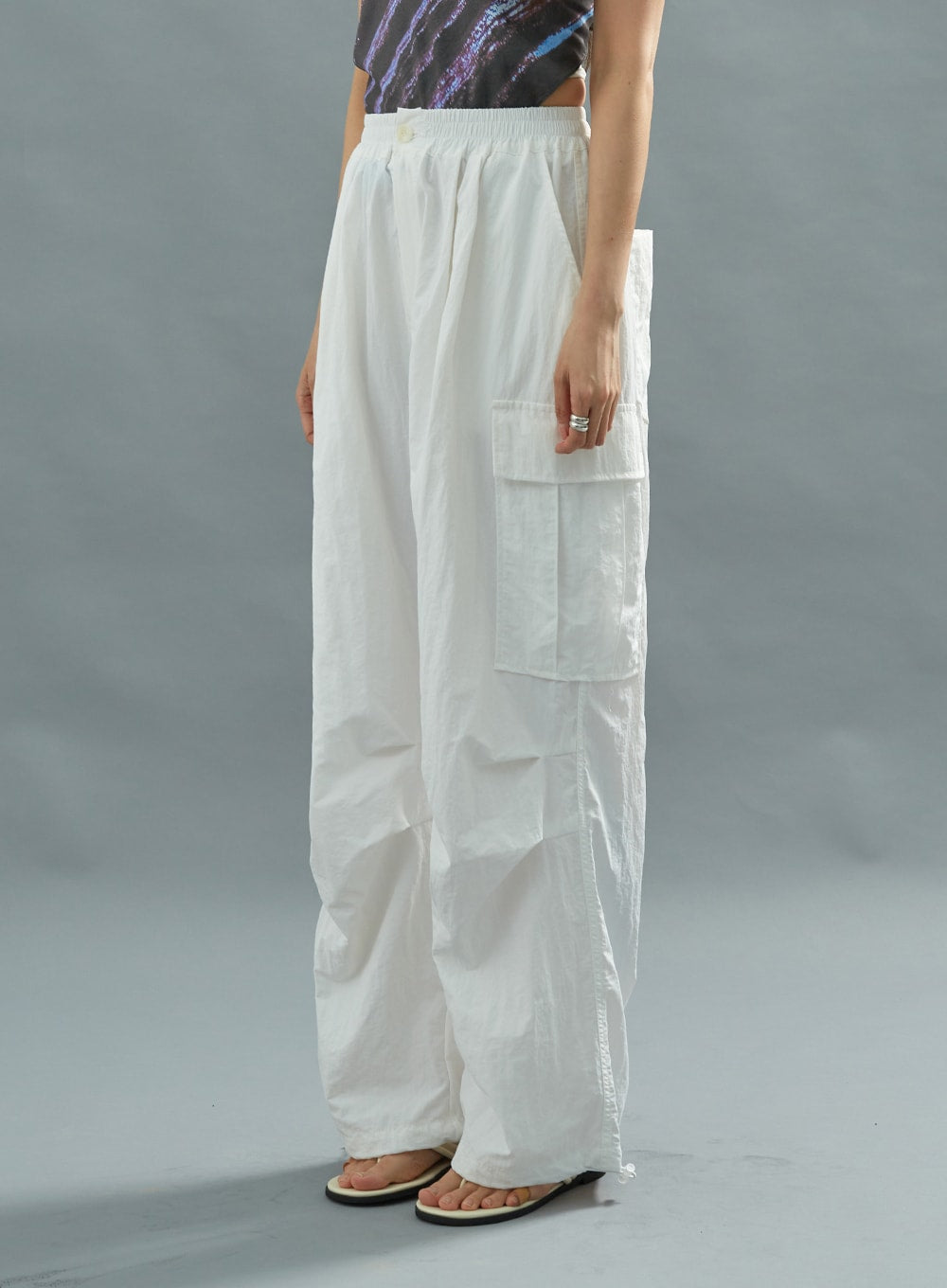 White Nylon Cargo Pants CU21