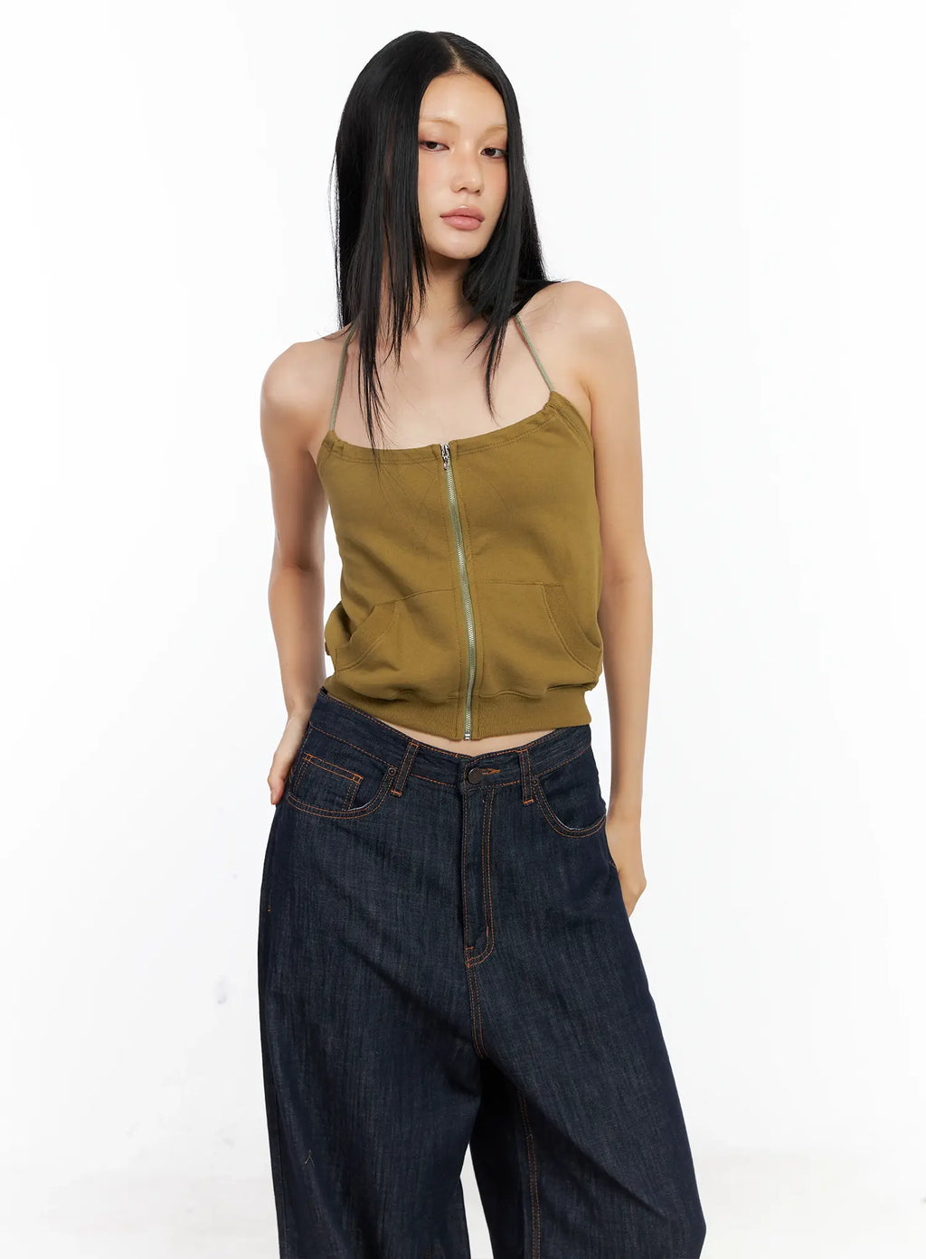 Knit Zip-Up Halter Top CL529