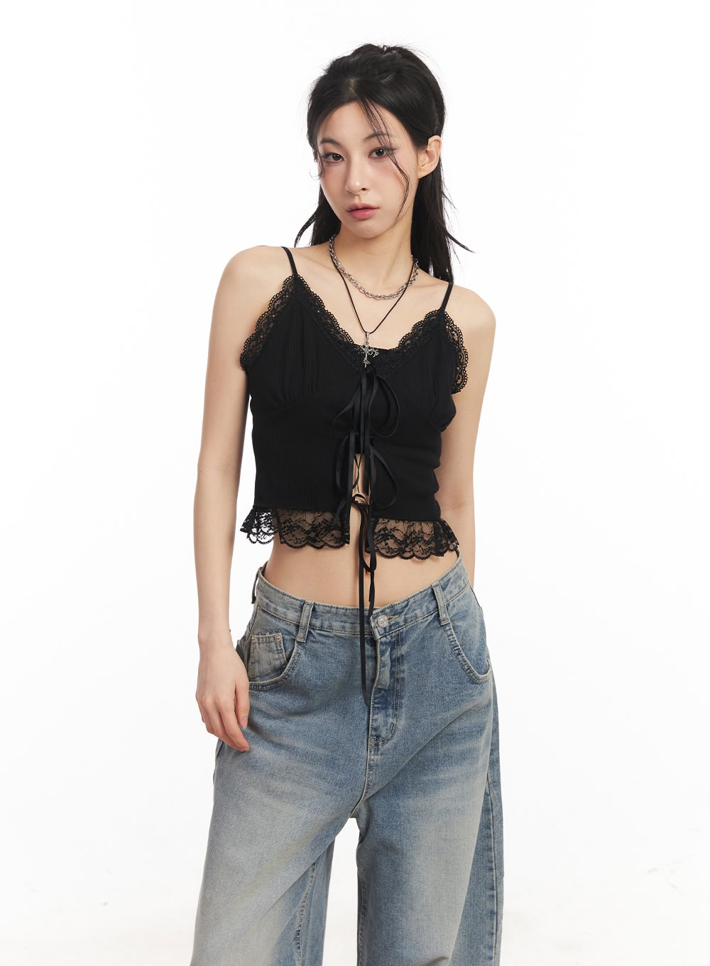 Sweetheart Lace Ribbon Cami Top CA514