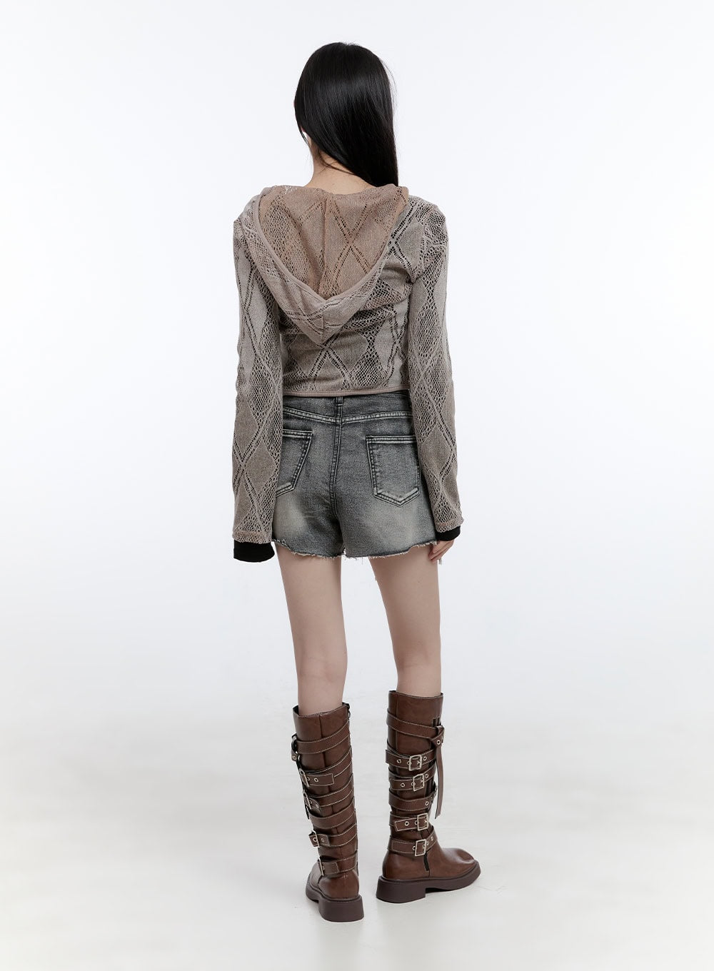 Sheer Lace Hook Hooded Cardigan CG413