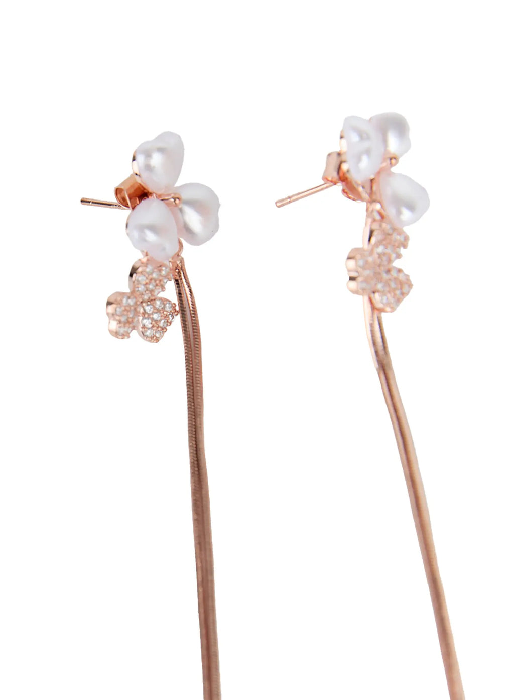 Heart Faux-Pearl Clover Drop Earrings CG514