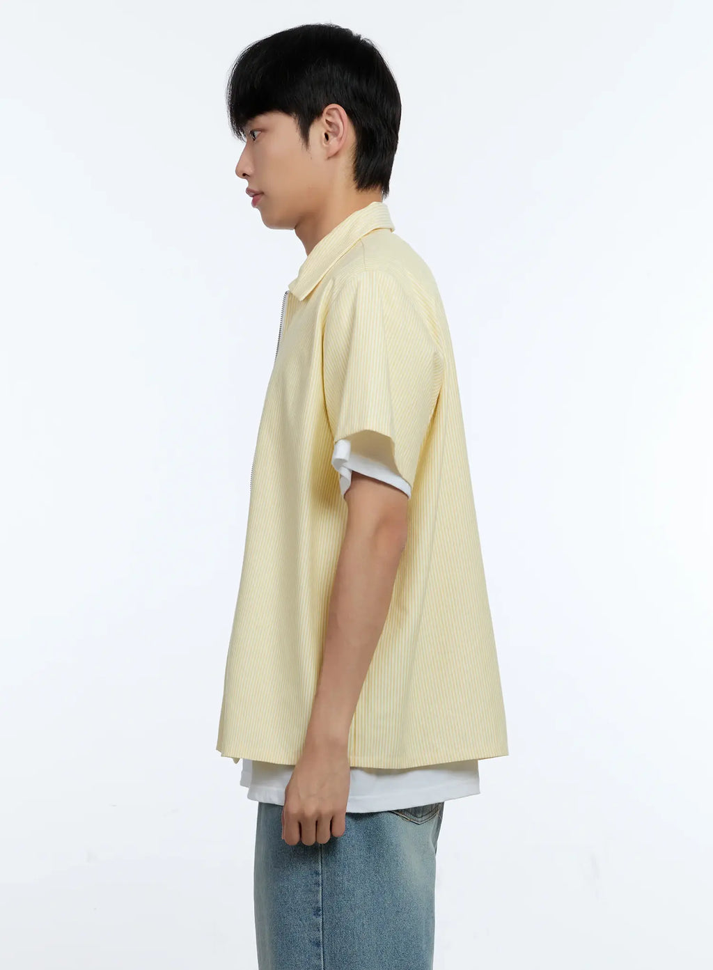 Men's Pinstripe Short Sleeve Zip Shirt IG519