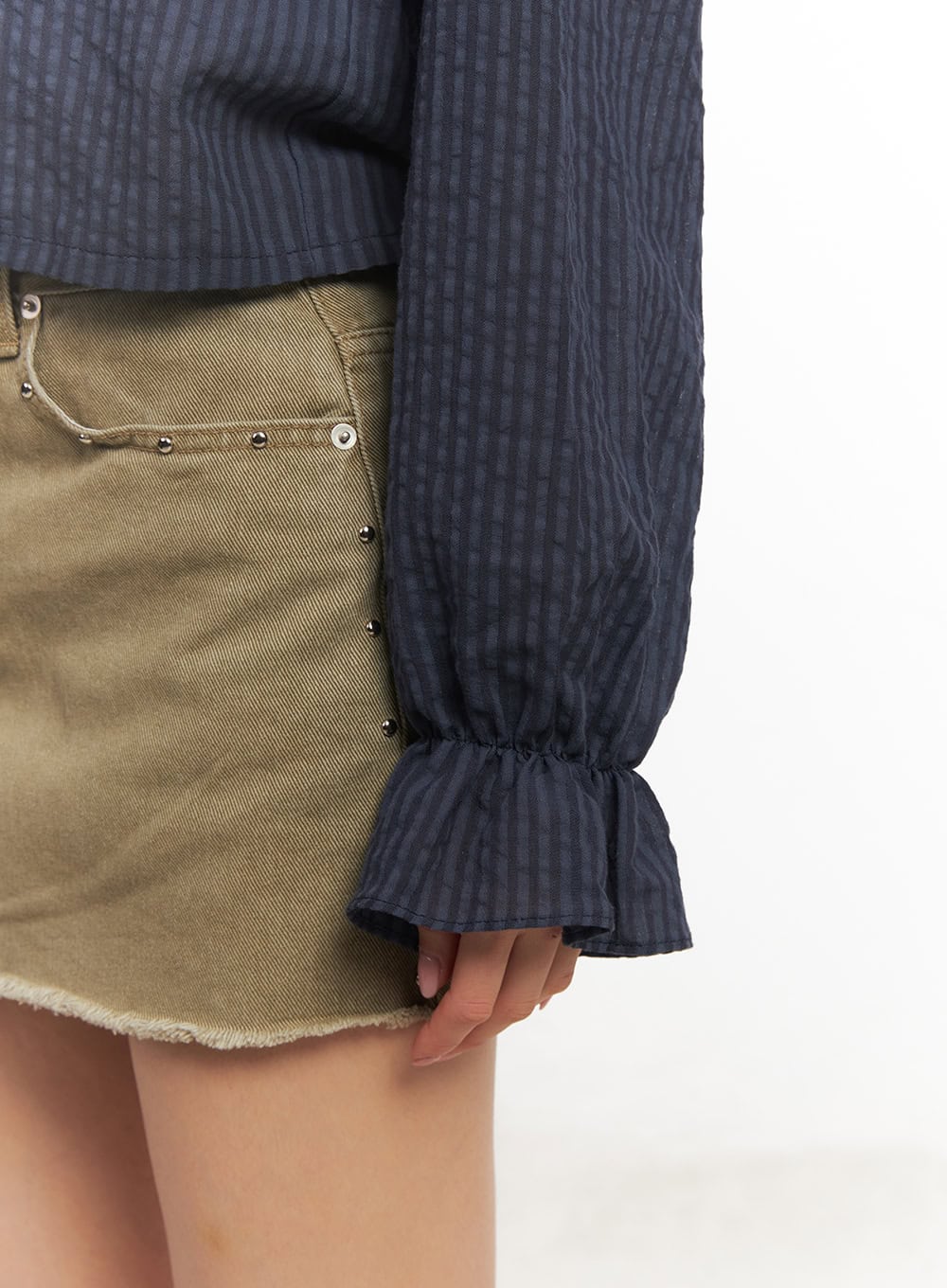 Ruffle V-Neck Stripe Blouse Top CA503