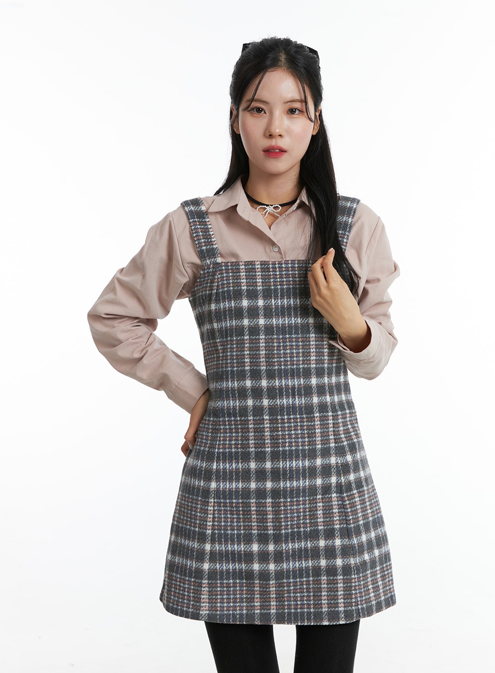 Square Neck Check Mini Dress ON327