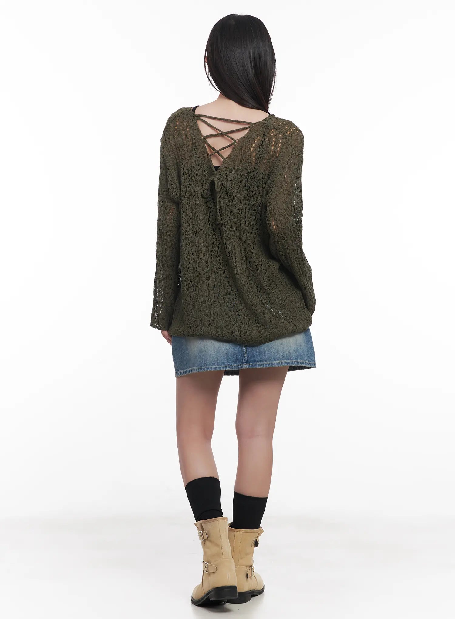 Criss-Cross Sheer V-Neck Sweater CU516