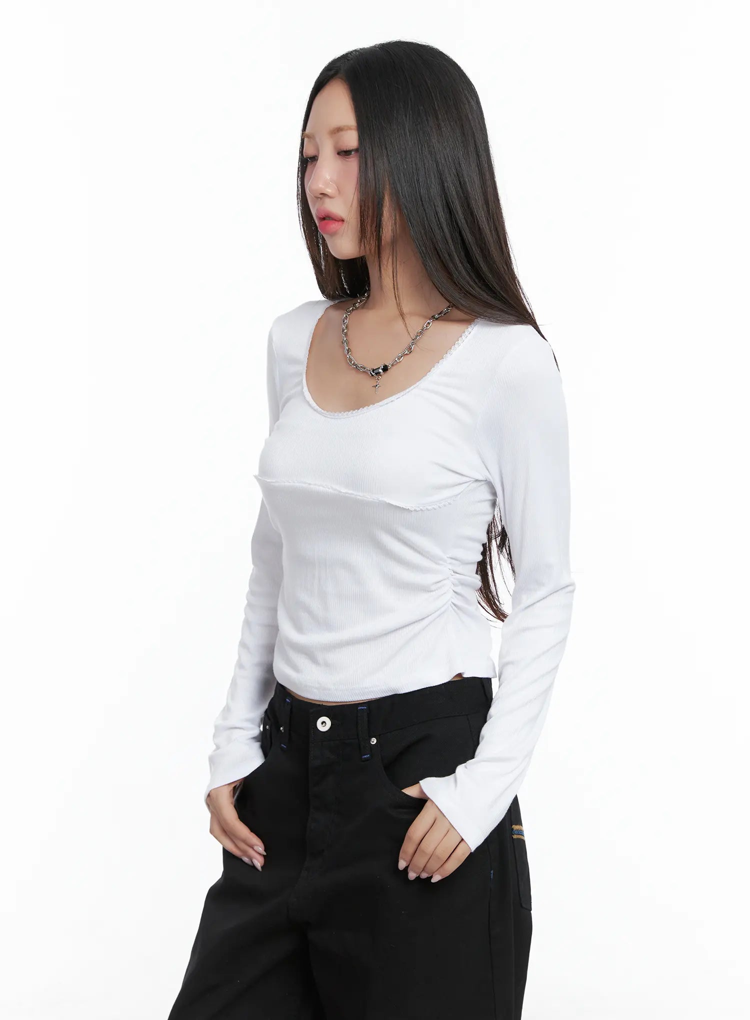 Lace Trim Long Sleeve Top CS502