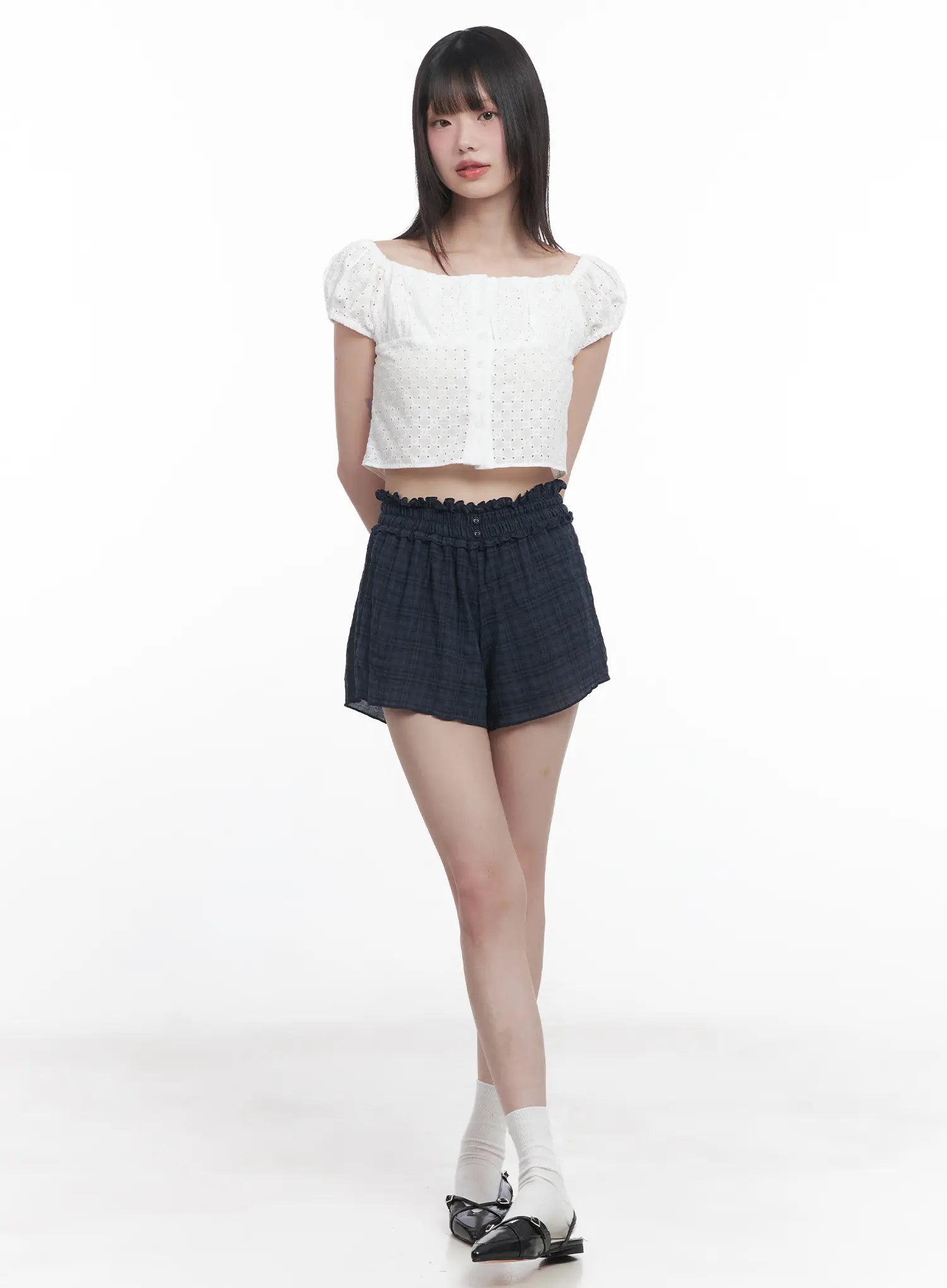 Plaid Print Frilly Shorts CU518