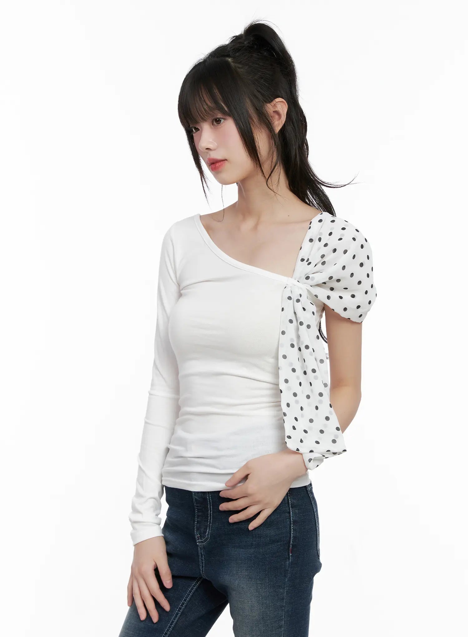 One Shoulder Polka Dot Print Top CG519