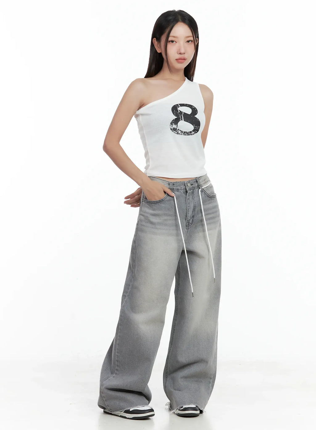 Saerom Washed Wide-Leg Denim Jeans CL509