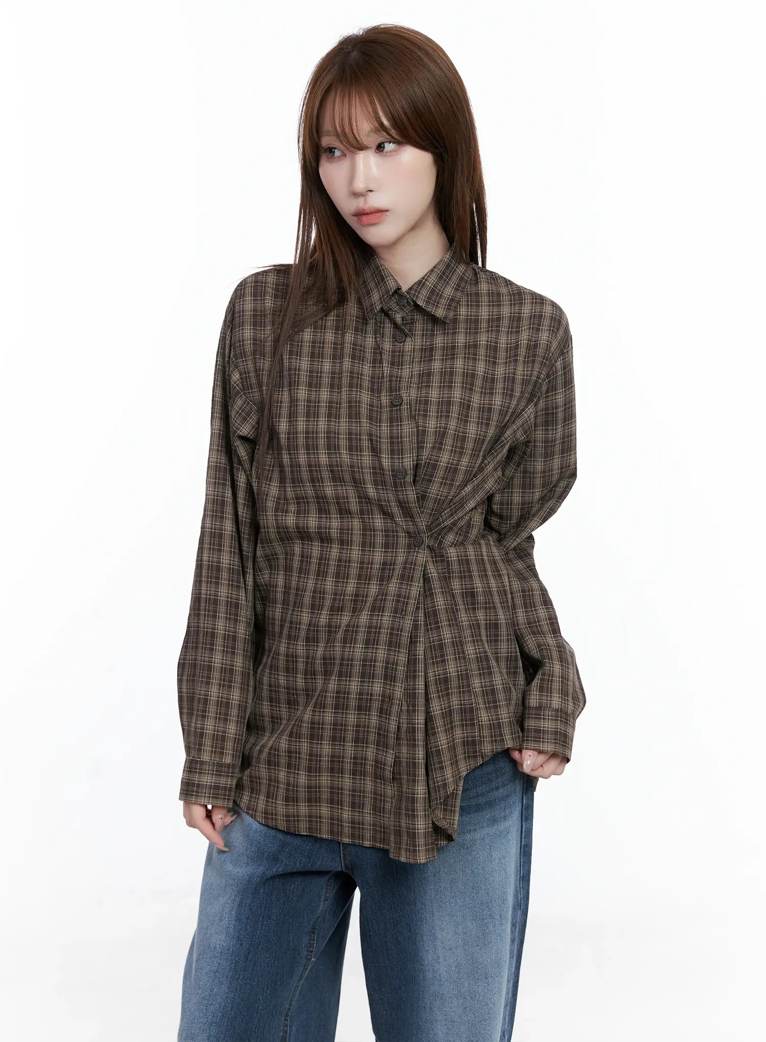 Oversized Plaid Button-Up Shirt CS501
