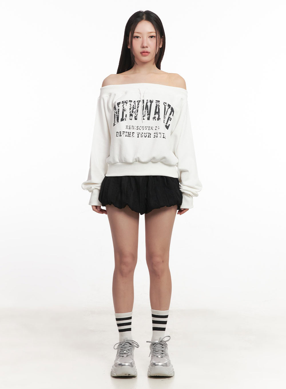 Faded Graphic Off-Shoulder String Sweatshirt IM528