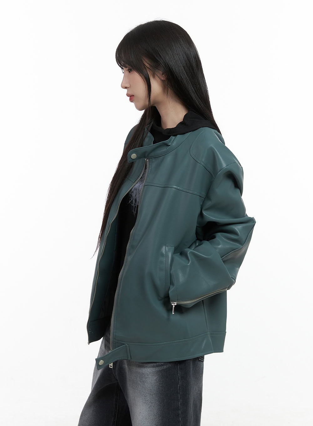 Chic Oversized Zip-Up Faux Leather Jacket CS419