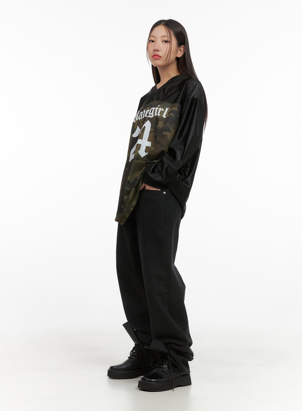 Oversized Camo Print Jersey Long Sleeve CS404