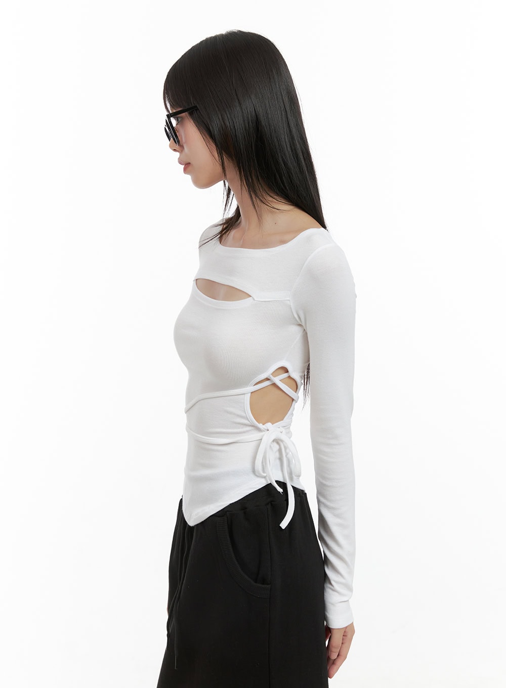 Cut-Out Tie Long Sleeve Crop Tee CG426