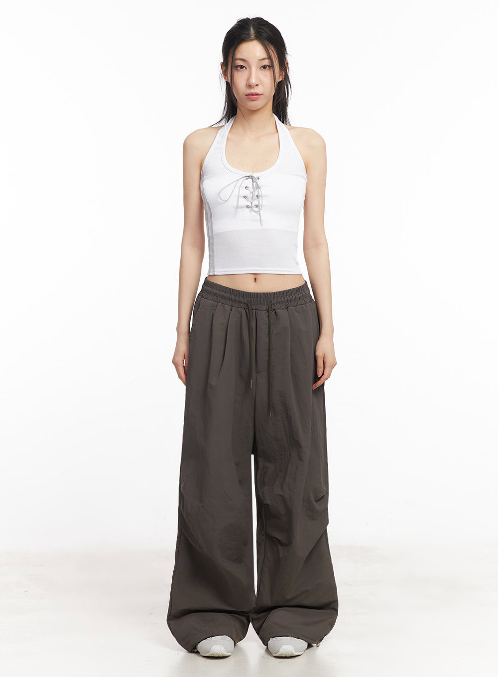 Halter Lace-Up Eyelet Crop Tank Top IY529