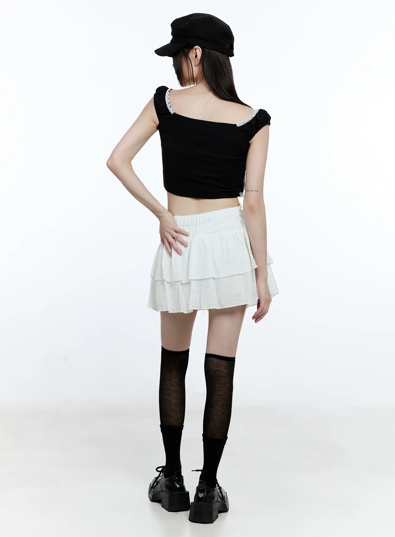 Ribbon-Tie Tiered Mini Skirt CG511