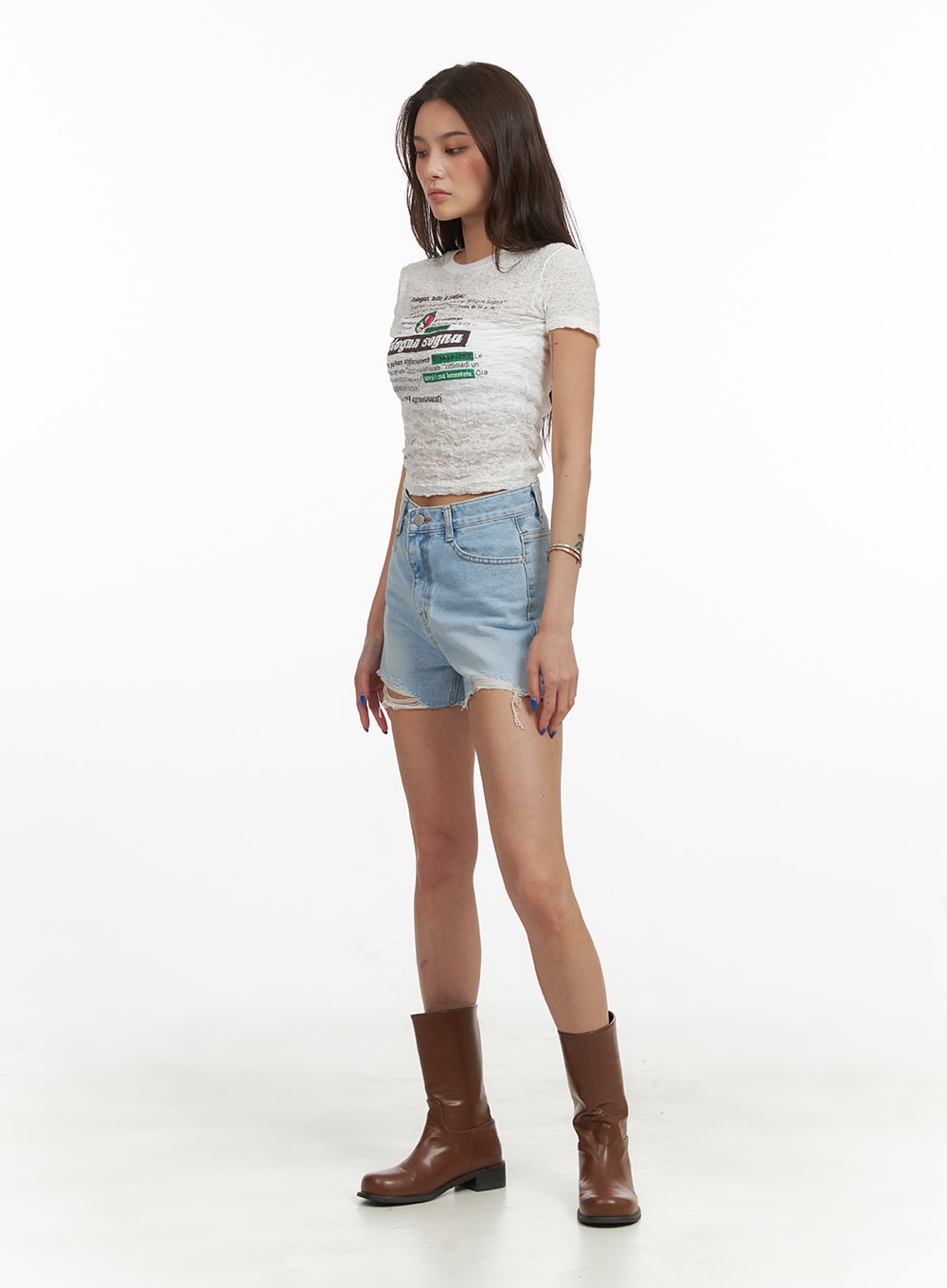 Denim Raw Hem Shorts CY423