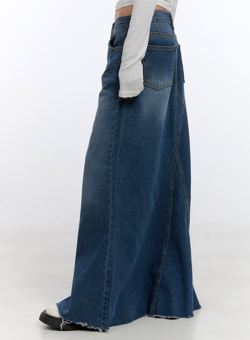 Destroyed Washed Denim Maxi Skirt CO419