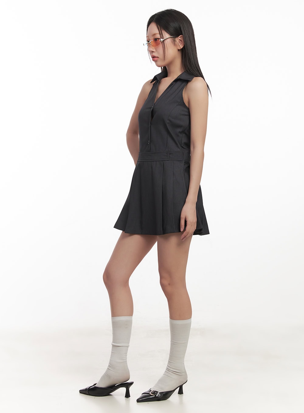 Stripe Pleated Halter Neck Dress CA518