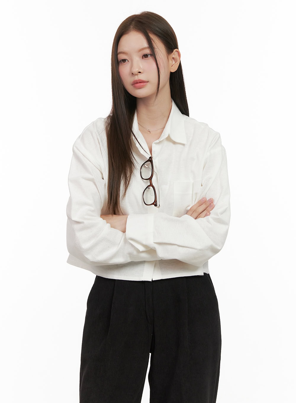 Collared Cropped Button-Down OD412