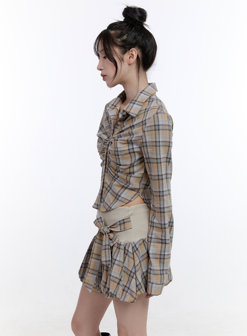 Shirred Crop Check Shirt CO418