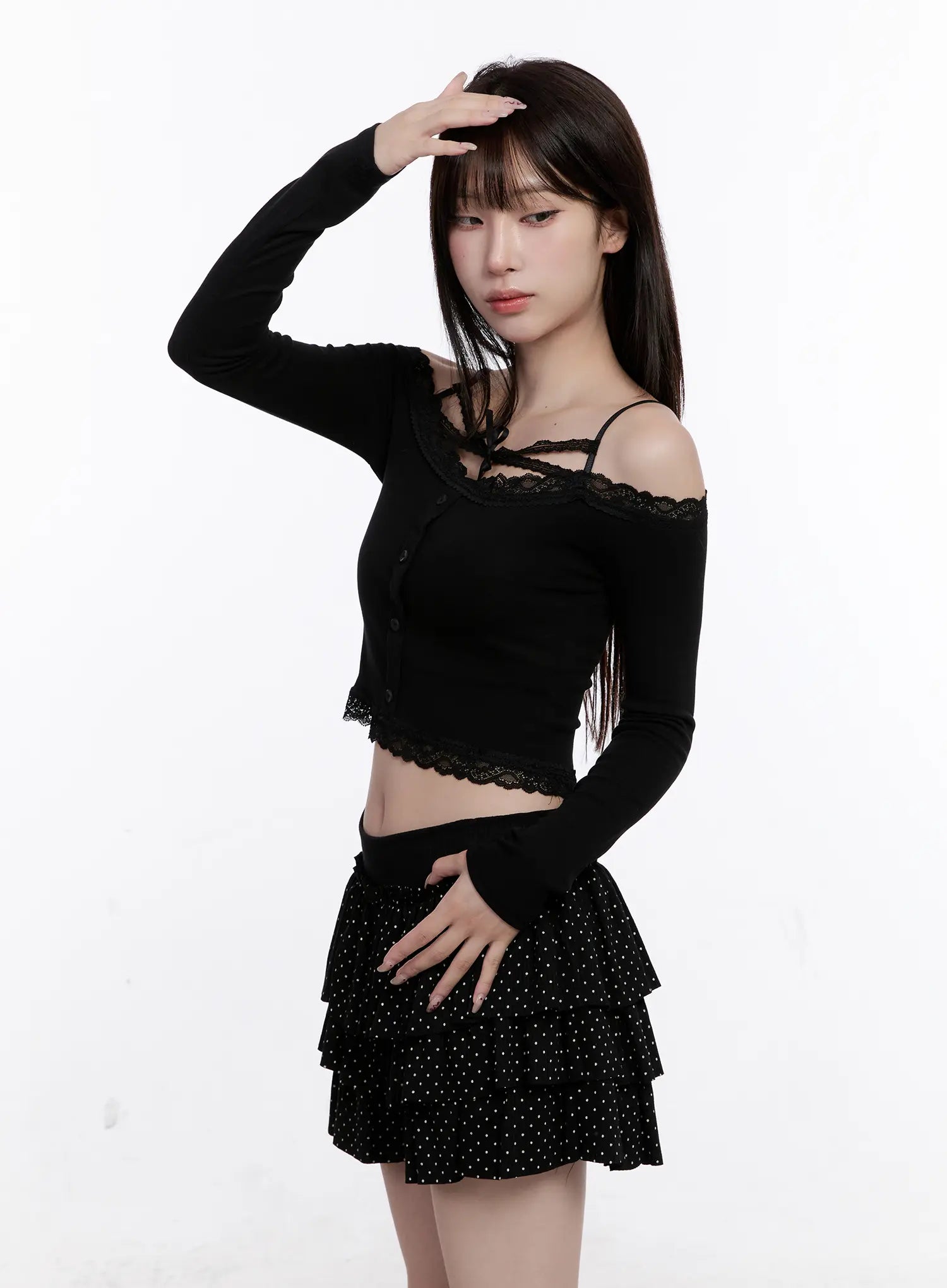 Lace Crop Tie Long Sleeve Top CS530