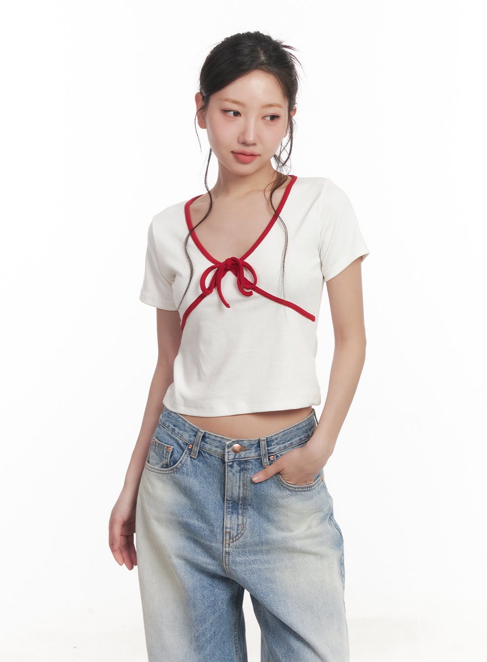 Ribbon V-Neck Crop Top CA530