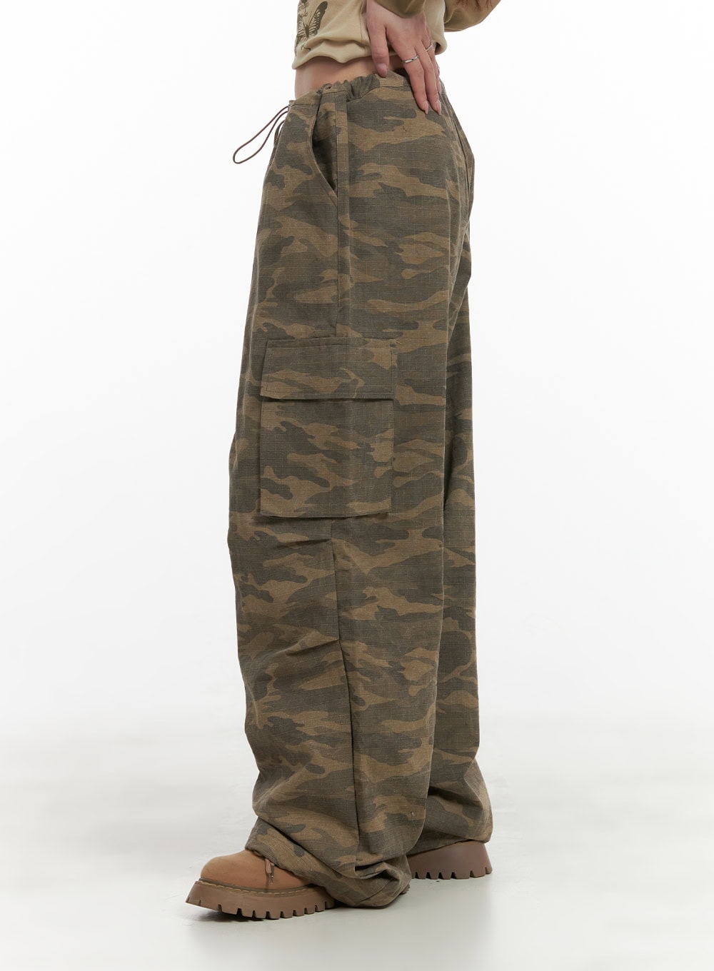 String Waist Camo Cargo Pants CA430