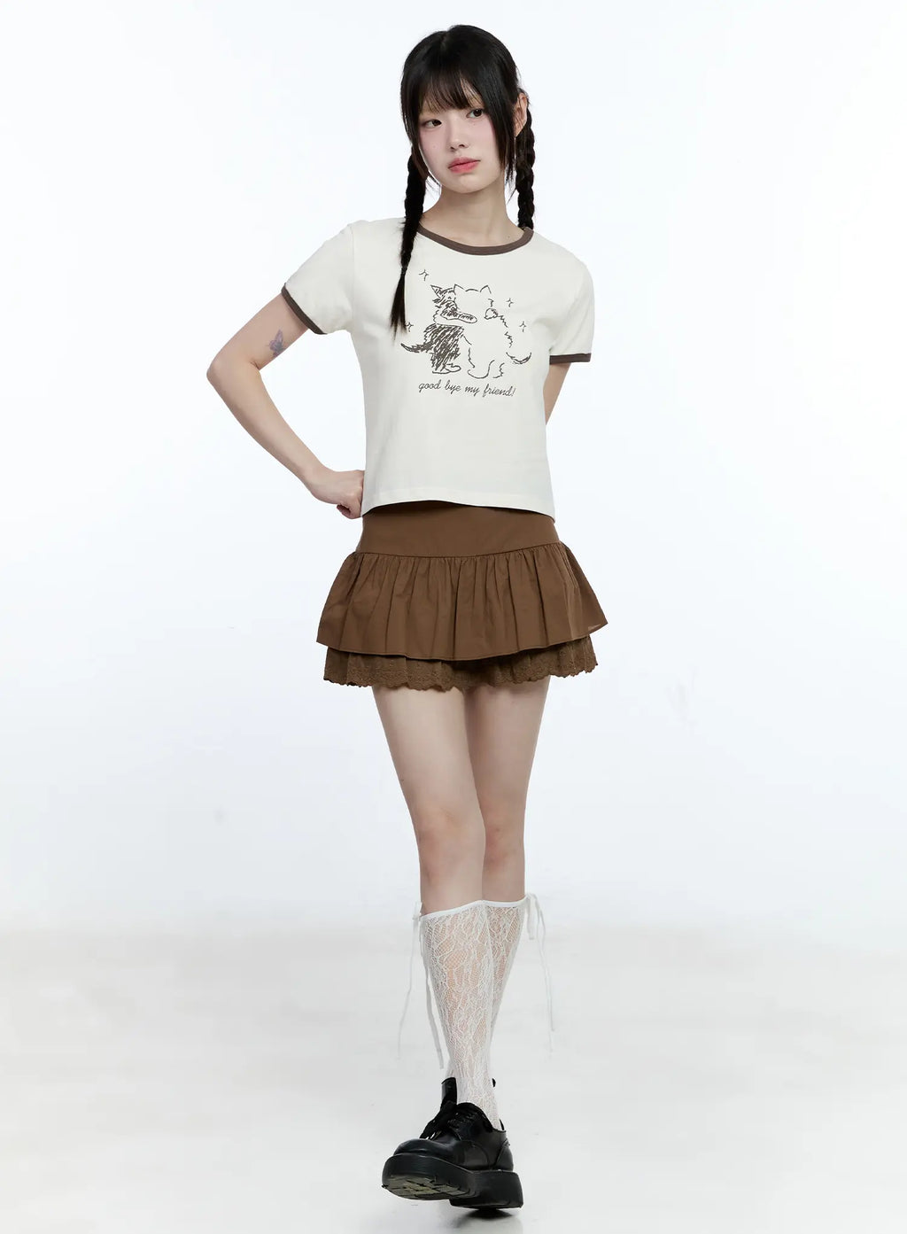 Tiered Lace-Hem Mini Skirt CG511