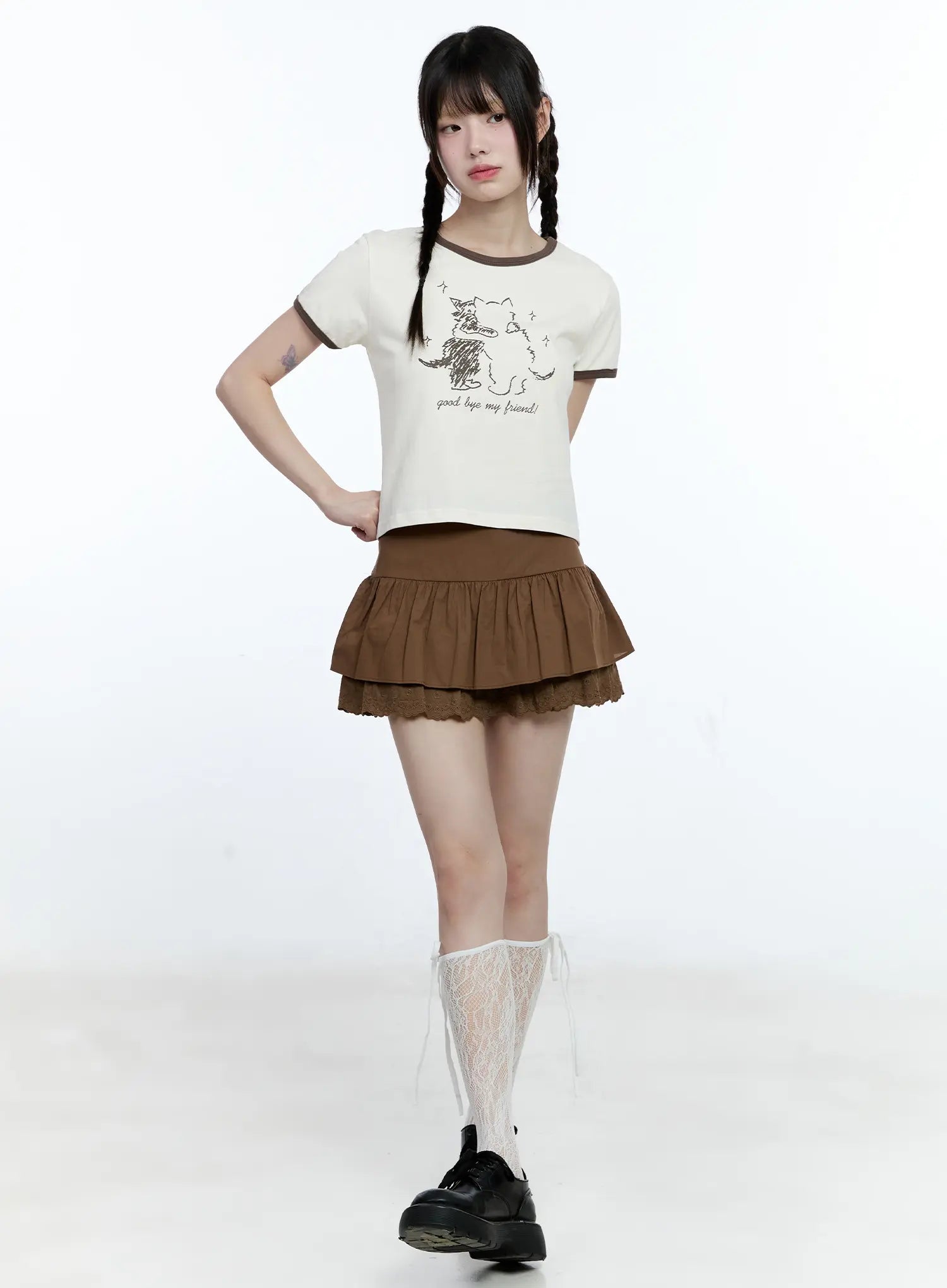 Tiered Lace-Hem Mini Skirt CG511