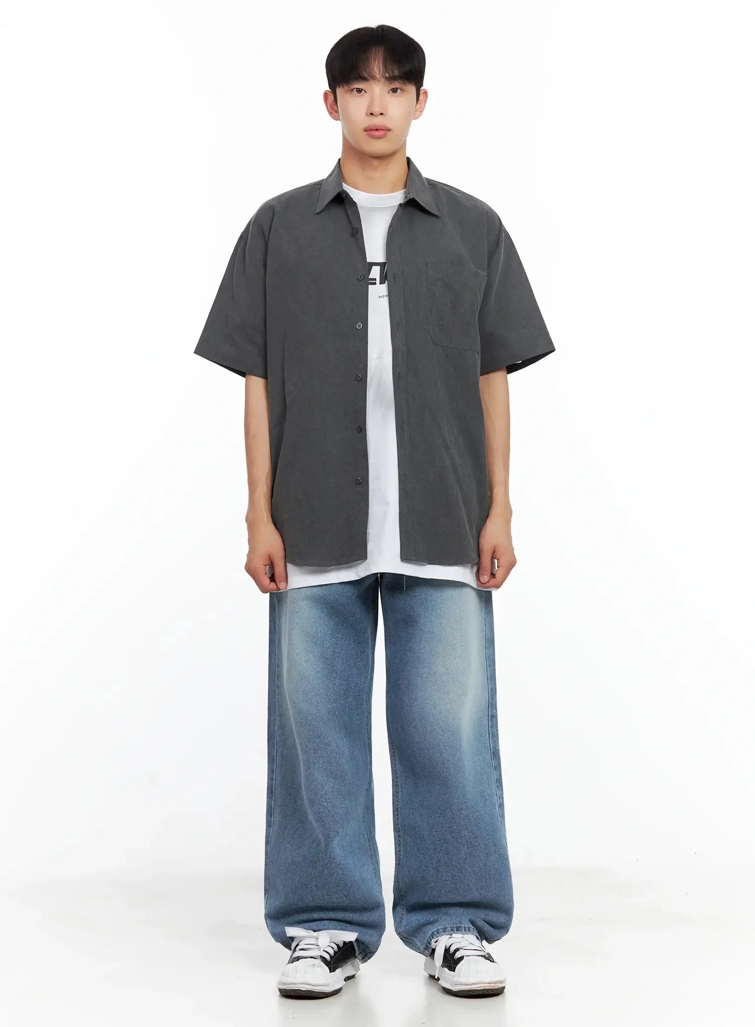 Men's Collared Short-Sleeve Button-Up Top IL516