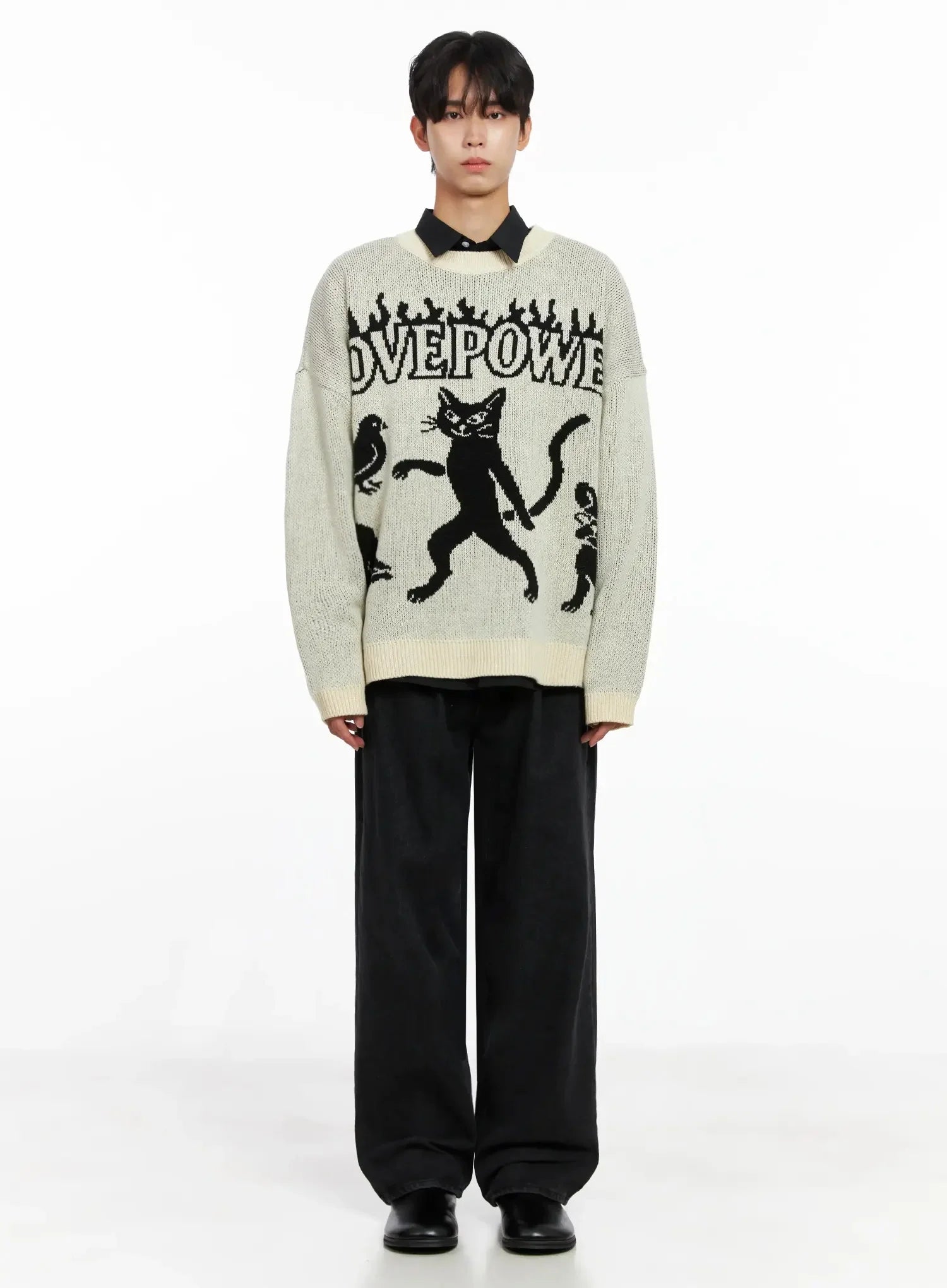 Men's Oversized Graphic Knit Sweater IO517