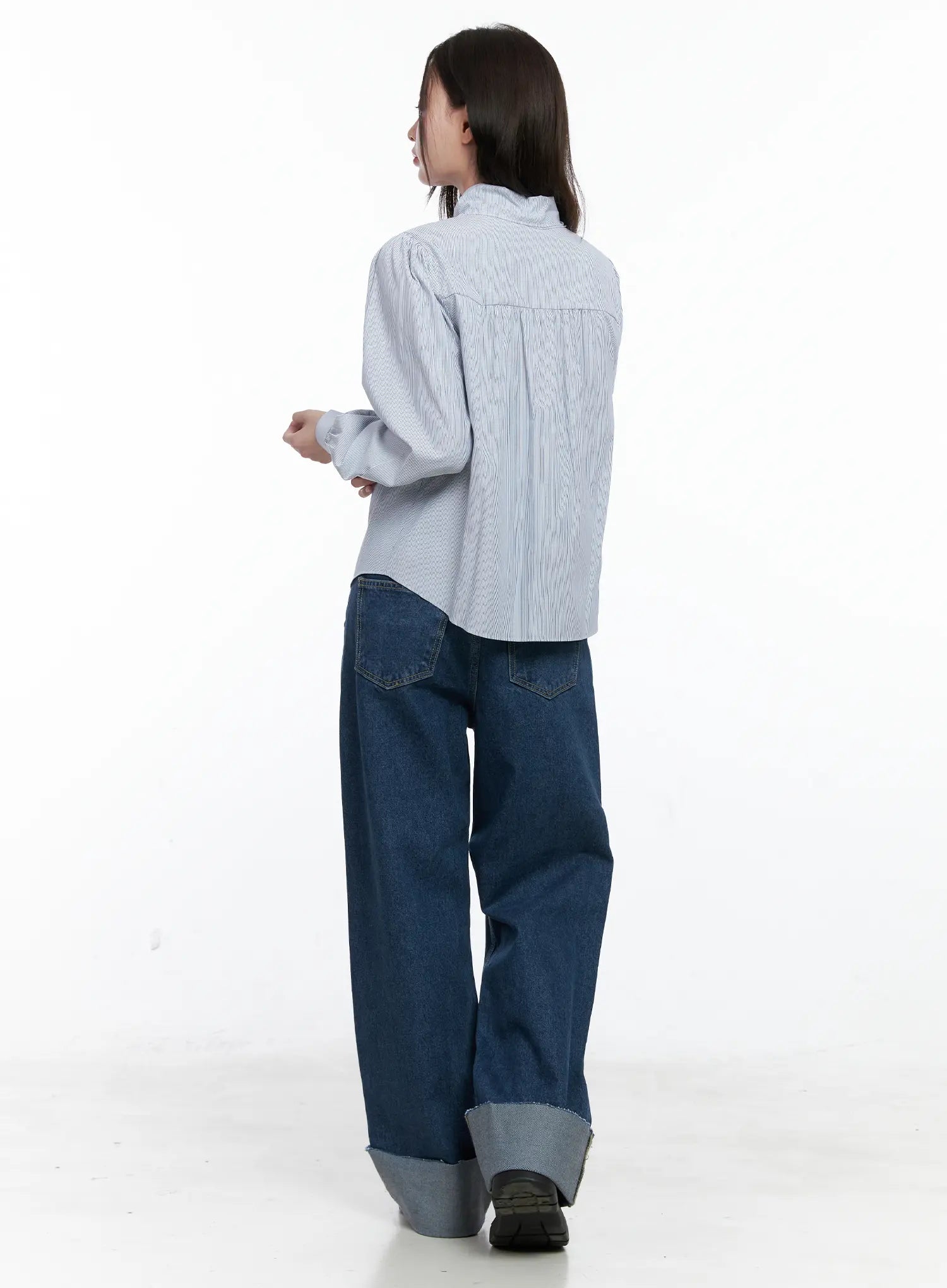 Striped Puff Sleeve Tie Blouse CO506