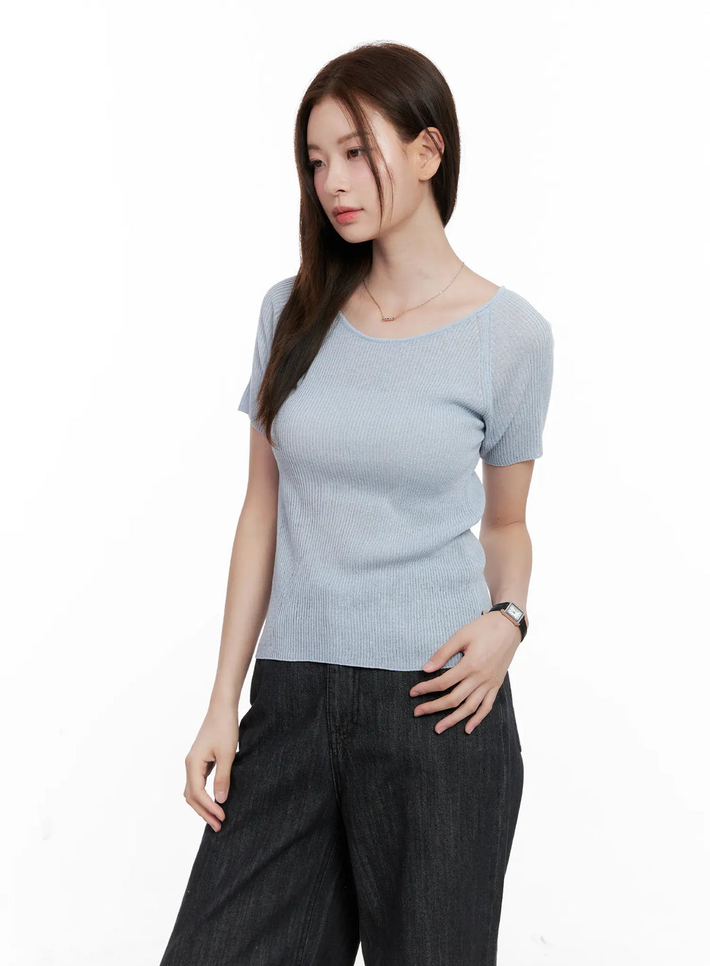 Scoop Neck Short Sleeve Knit Top CL523