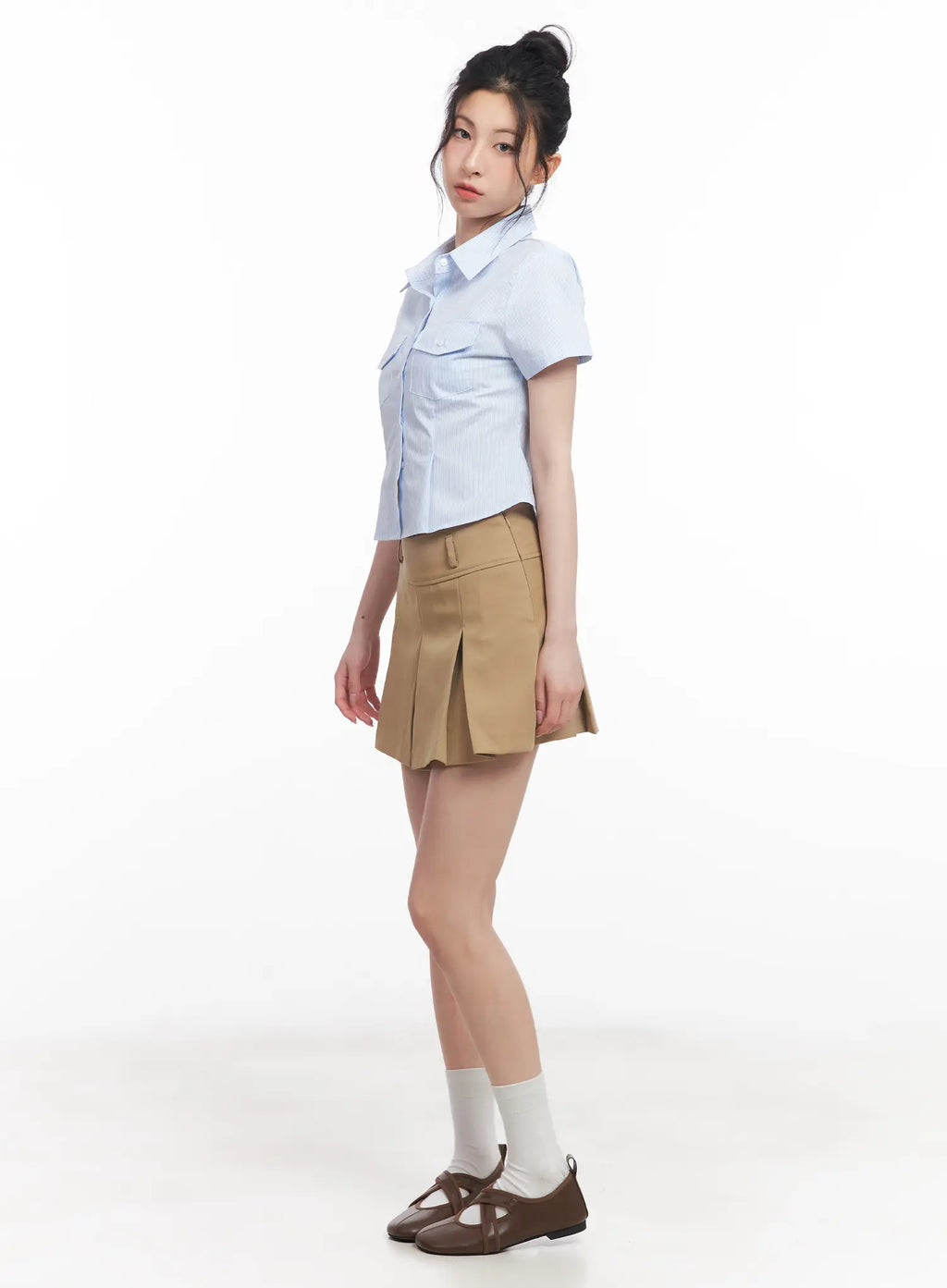 Slim-Fit Cropped Button-Up Shirt CU511