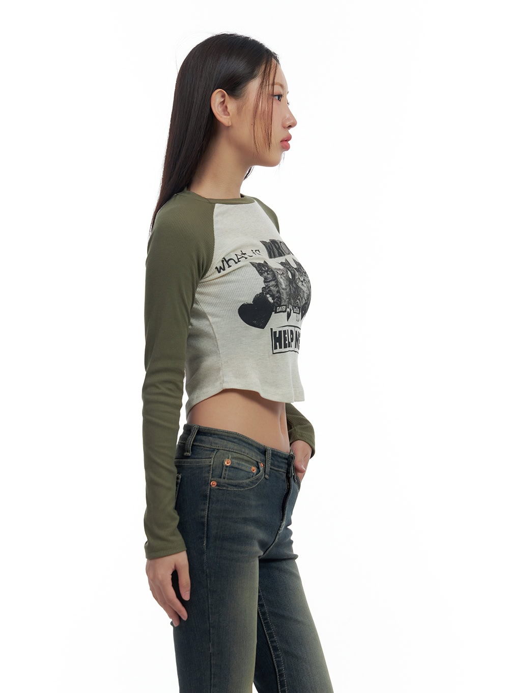 Graphic Raglan Cotton Crop Top CS424