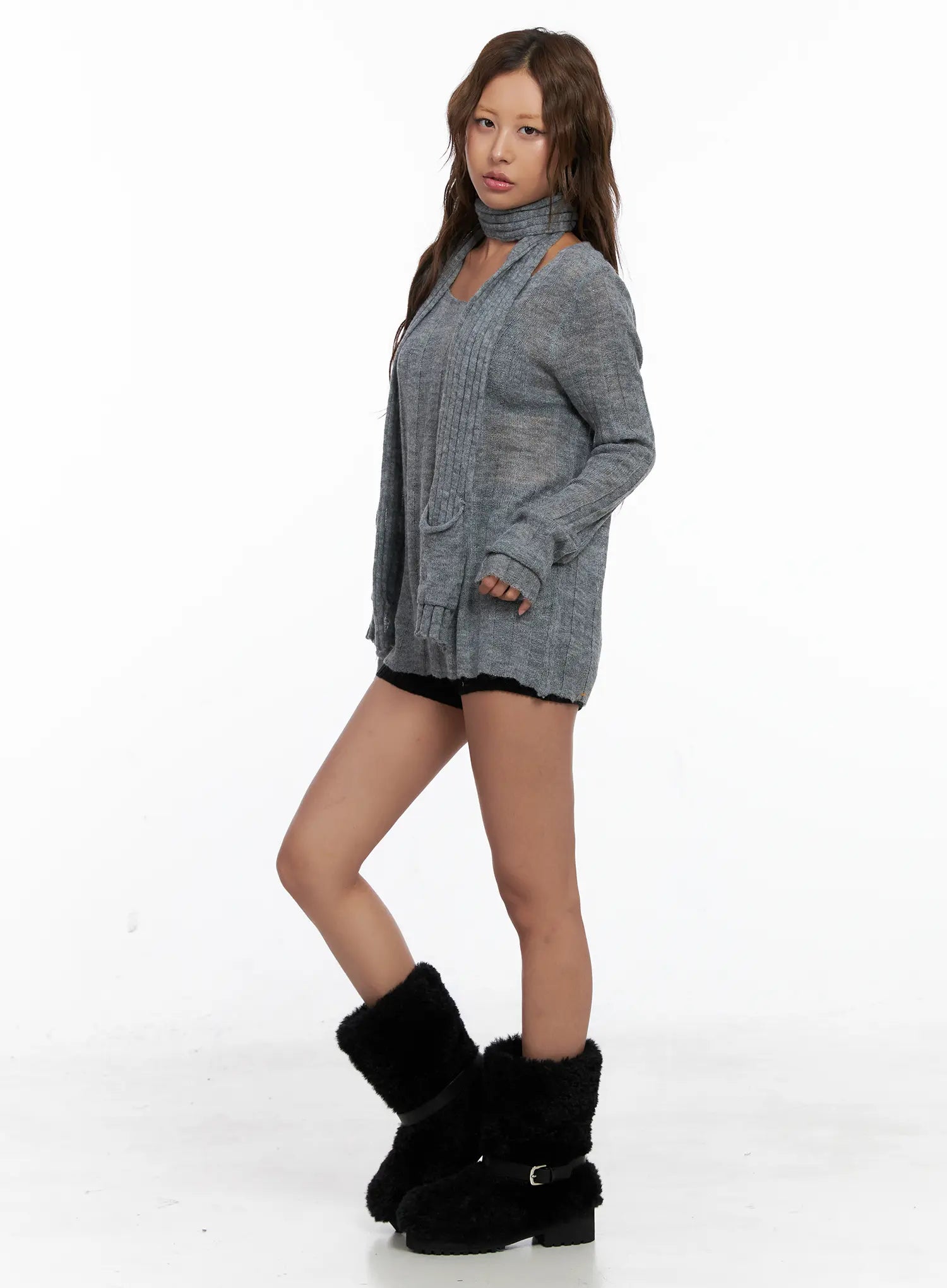 Round Neck Long Sleeve Scarf Top CS524