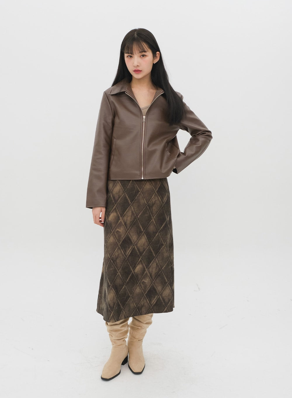 Faux Leather Jacket with Collar C2001