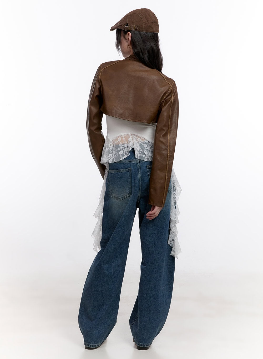 Stitched Faux-Leather Bolero Jacket CF511