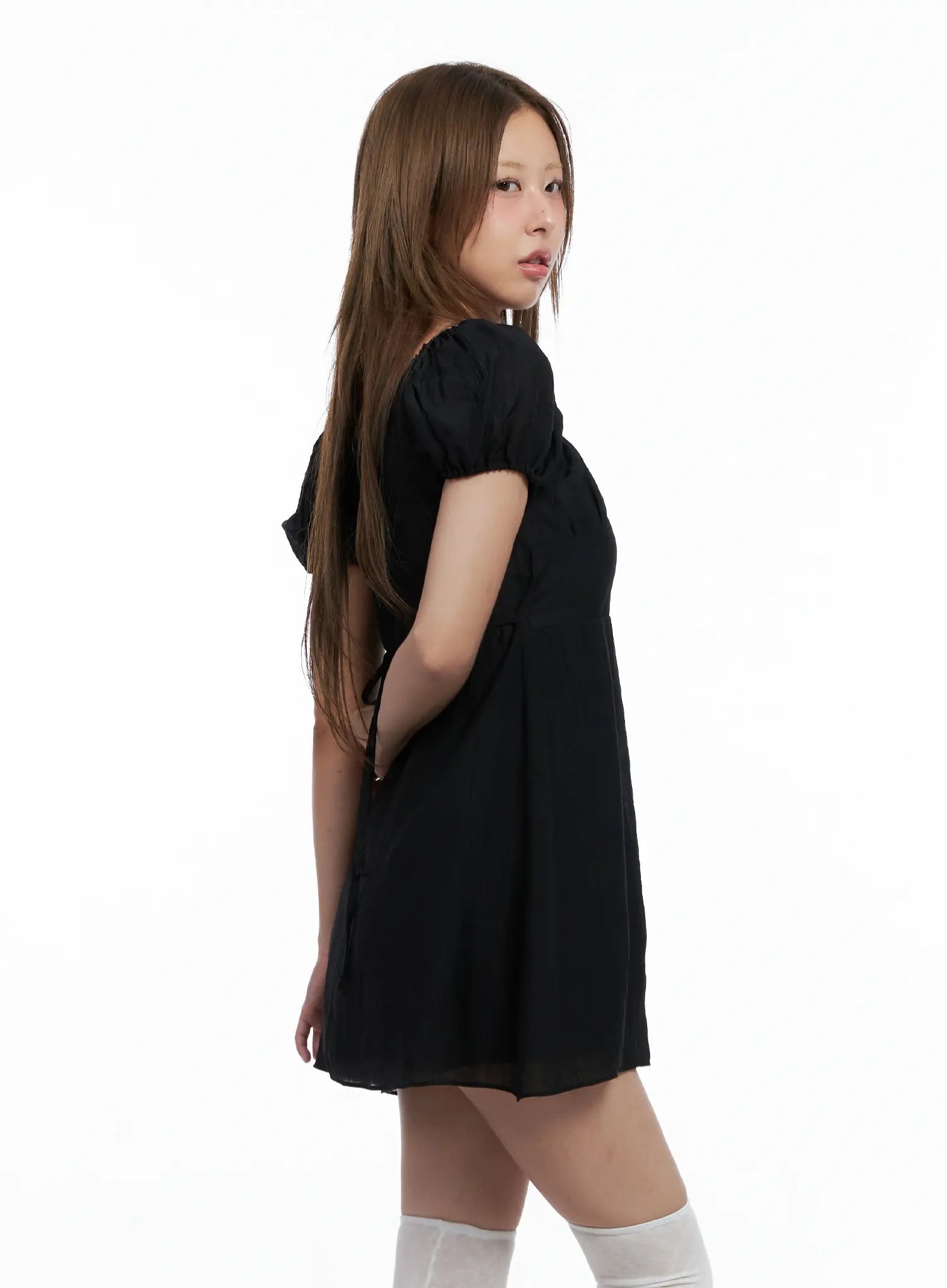 Shirred Puff-Sleeve Mini Dress CL510