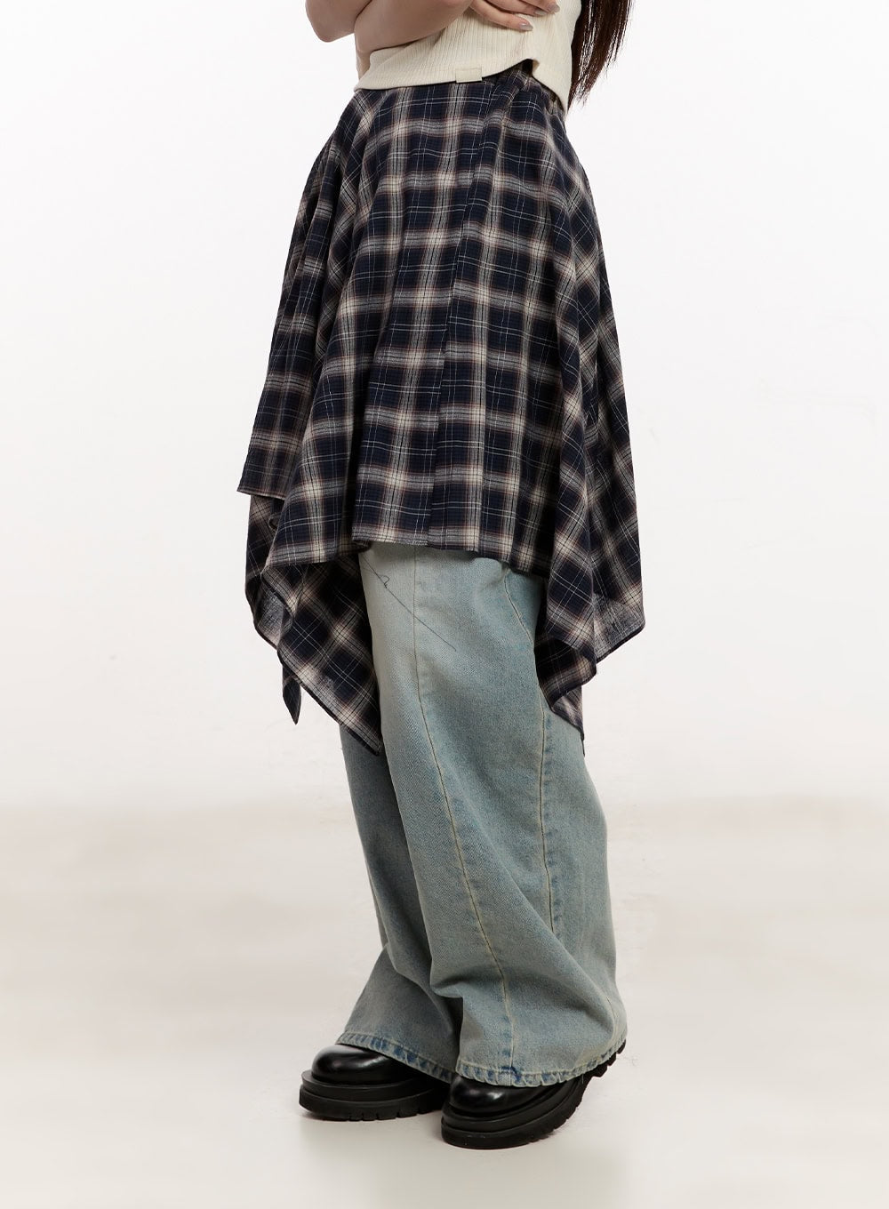 Checkered Layering Handkerchief Midi Skirt CM510