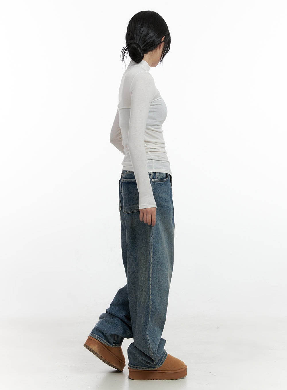 Wynne Pintuck Washed Denim Baggy Jeans CN408