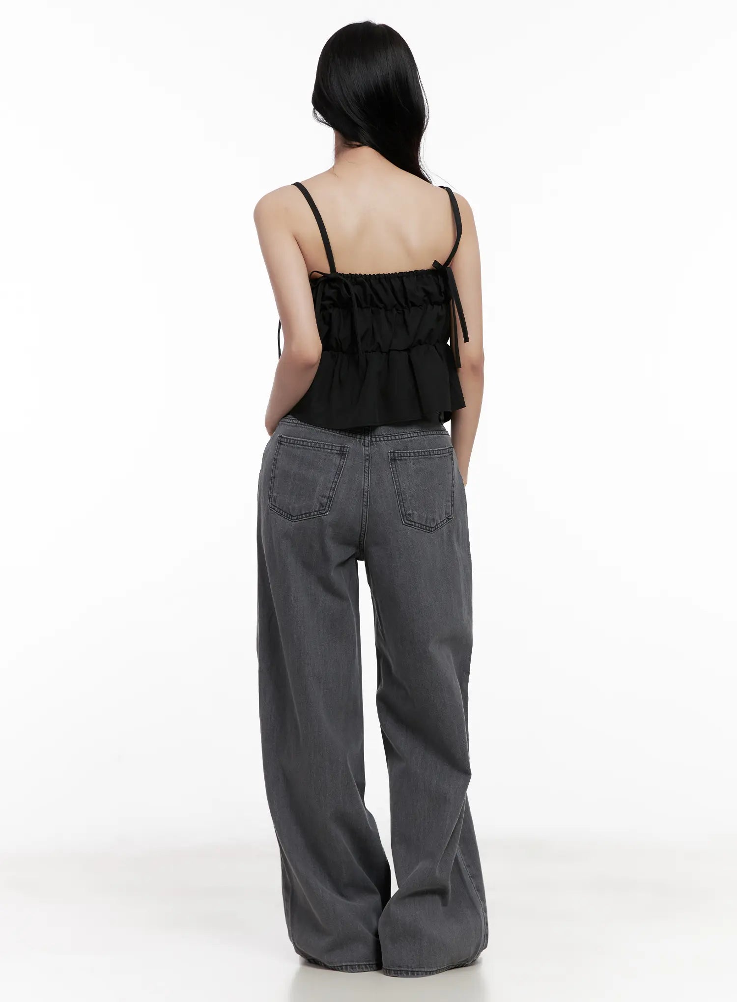 Ribbon Strap Ruffle Scrunch Tank CL516