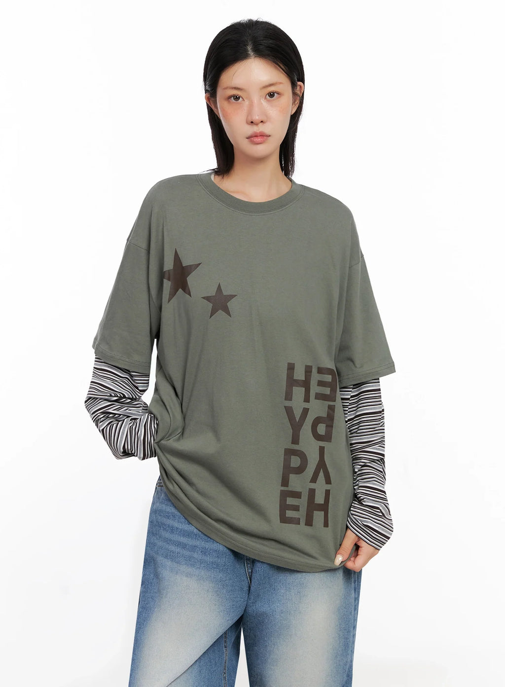 Layered Star Print Long Sleeve Tee IS515