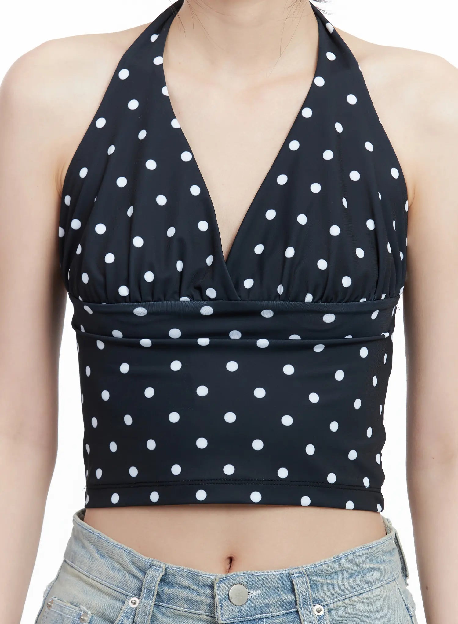 V-Neck Polka Dot Halter Top CL501